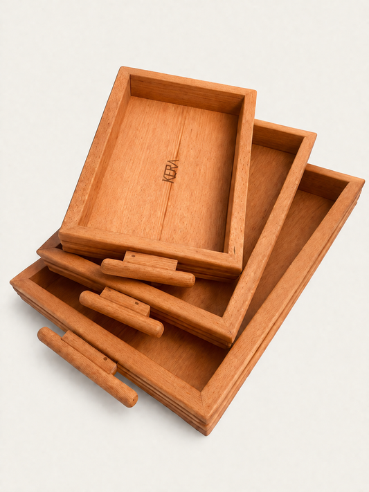 Wooden Serving Tray Set - 3 Pcs